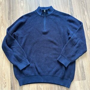 LL Bean 1/4 Zip‎ Sweater Mens XXL Tall Navy Blue Waffle Knit Cashmere Blend